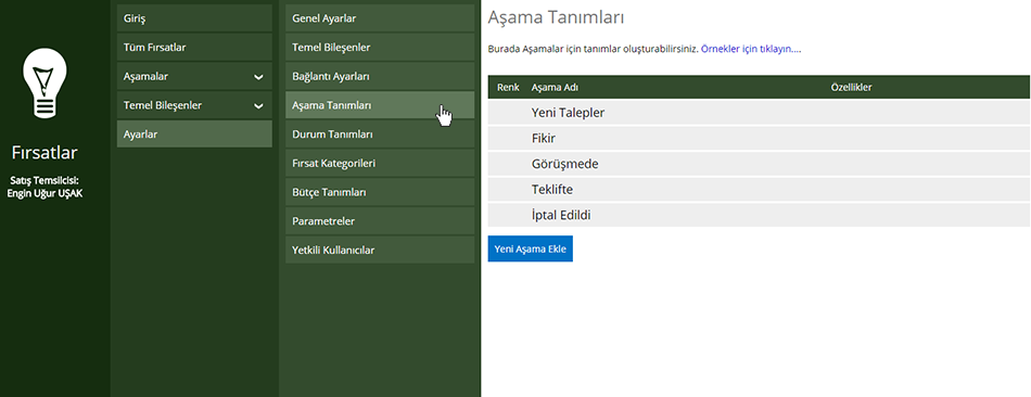 Fırsat Aşaması Tanımlama