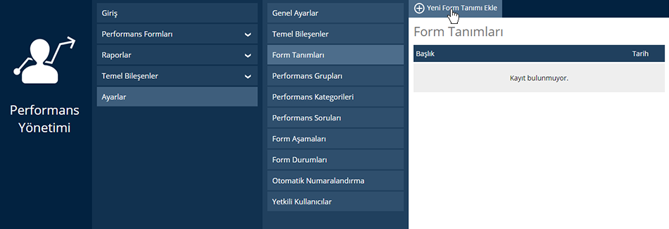 Personel Performans Form Tanımı Ekle