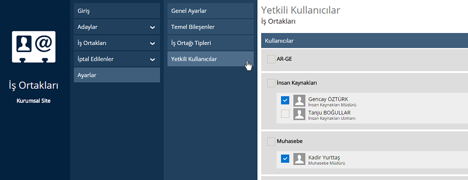 İş Ortakları Kullanıcı Yetkileri