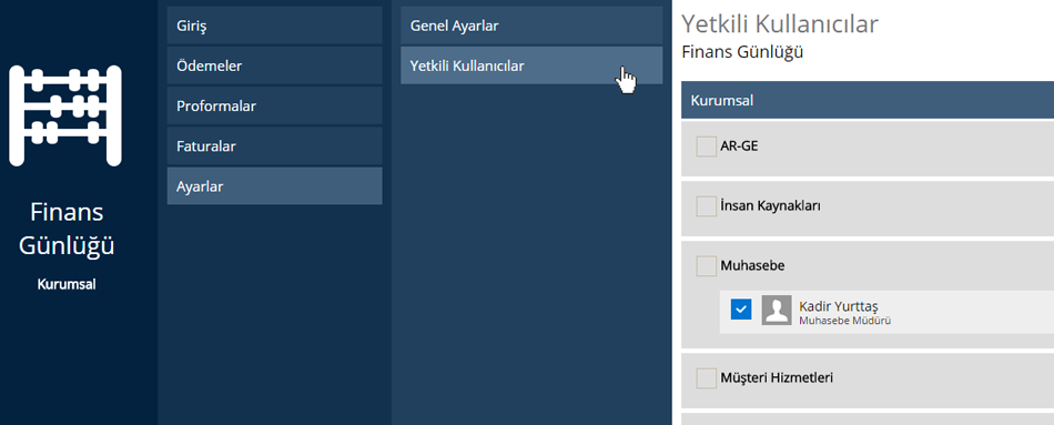 Faturalar Kullanıcı Yetkileri