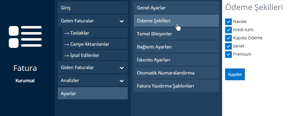 Fatura Ödeme Şekilleri Belirleme