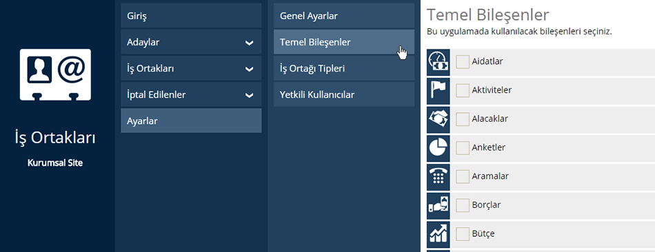 İş Ortakları Temel Bileşen Oluşturma