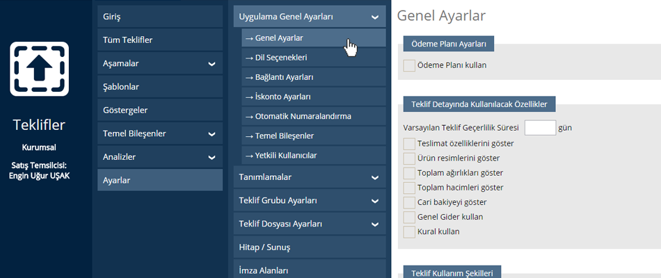 Teklifler Genel Ayarlar