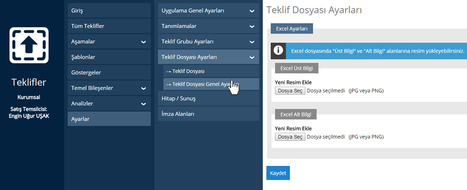 Teklif Dosyası Genel Ayarları