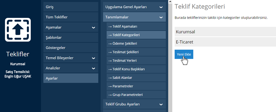 Teklif Kategori Ekleme
